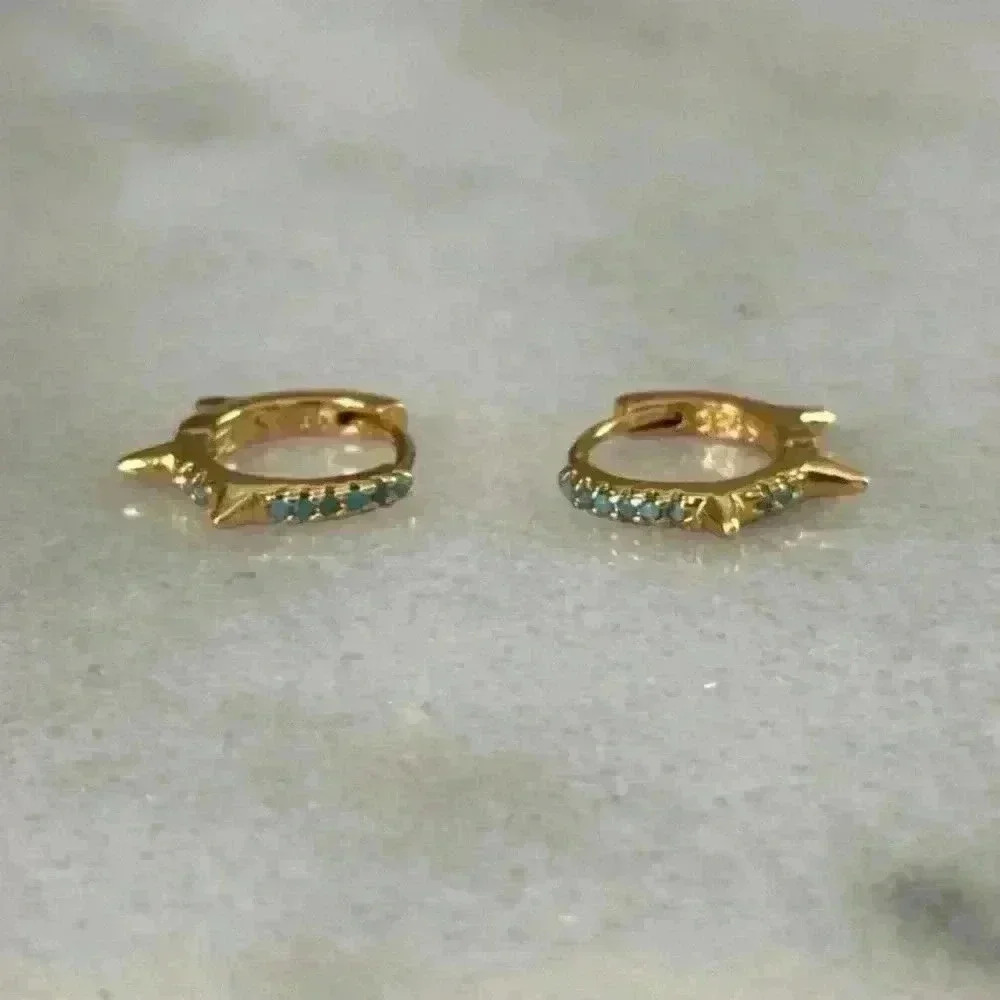 Gold Turquoise Crystal Pave Spike Huggie Hoop Earrings
Brand New